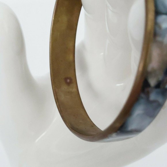 Copper Colored Metal Bangle Bracelet with Abalone Inset 8" Diameter 2 1/2" - Picture 8 of 9